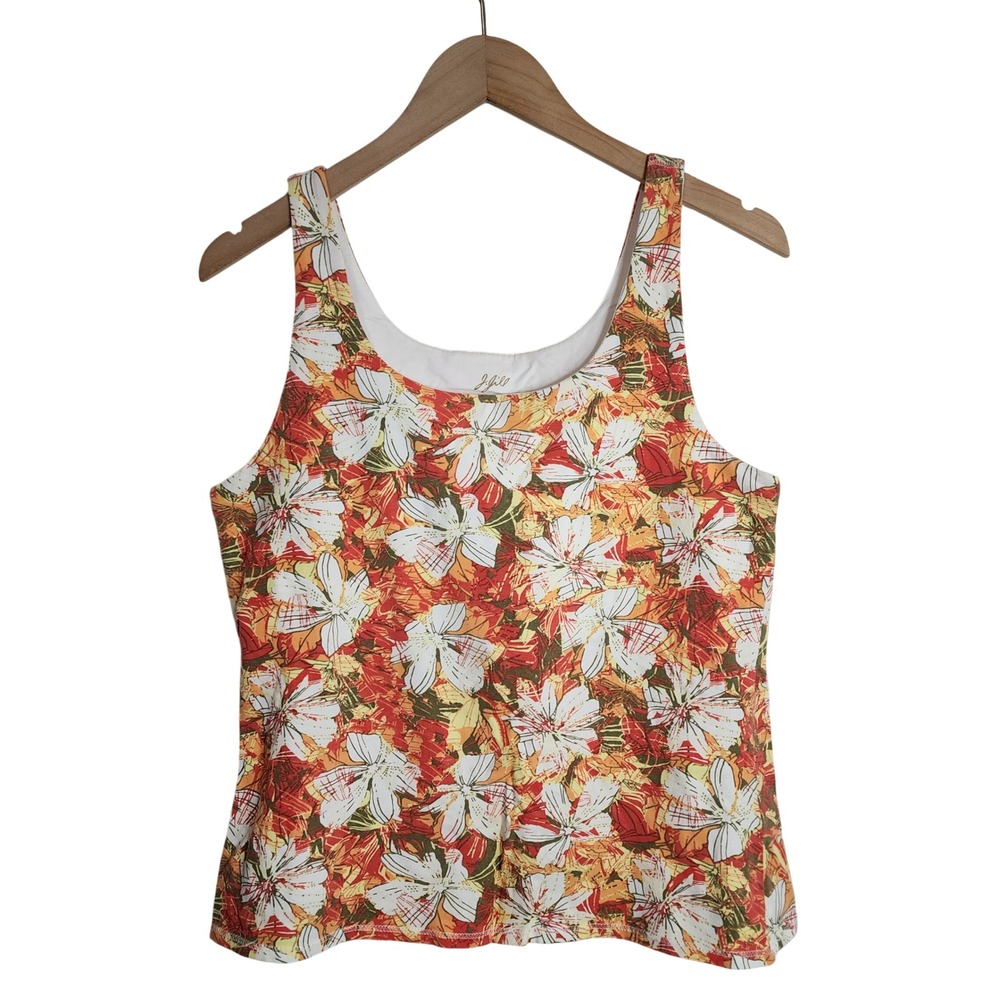 J. Jill Shelf-Bra Tank Top Women Large Orange Floral Scoop Neck Sleeveless